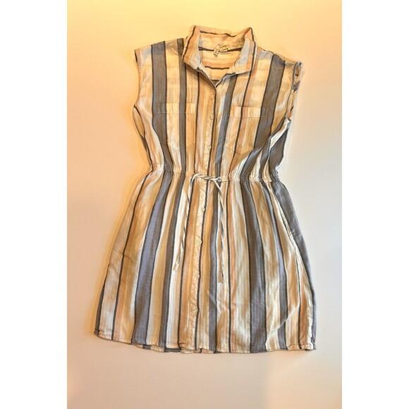 Japna 100% Cotton Sleeveless Striped Button Down‎ Tie Waist Dress Size L - Picture 1 of 12